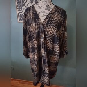 BloomChic Navy and Tan Plaid Shirt